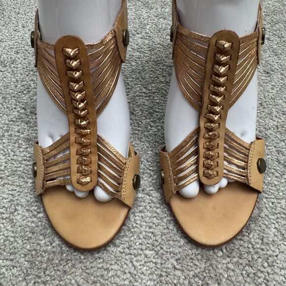 Cynthia Vincent Slingback Gladiator Heeled Sandals Women 8.5 Gold Bronze Leather - Picture 2 of 16
